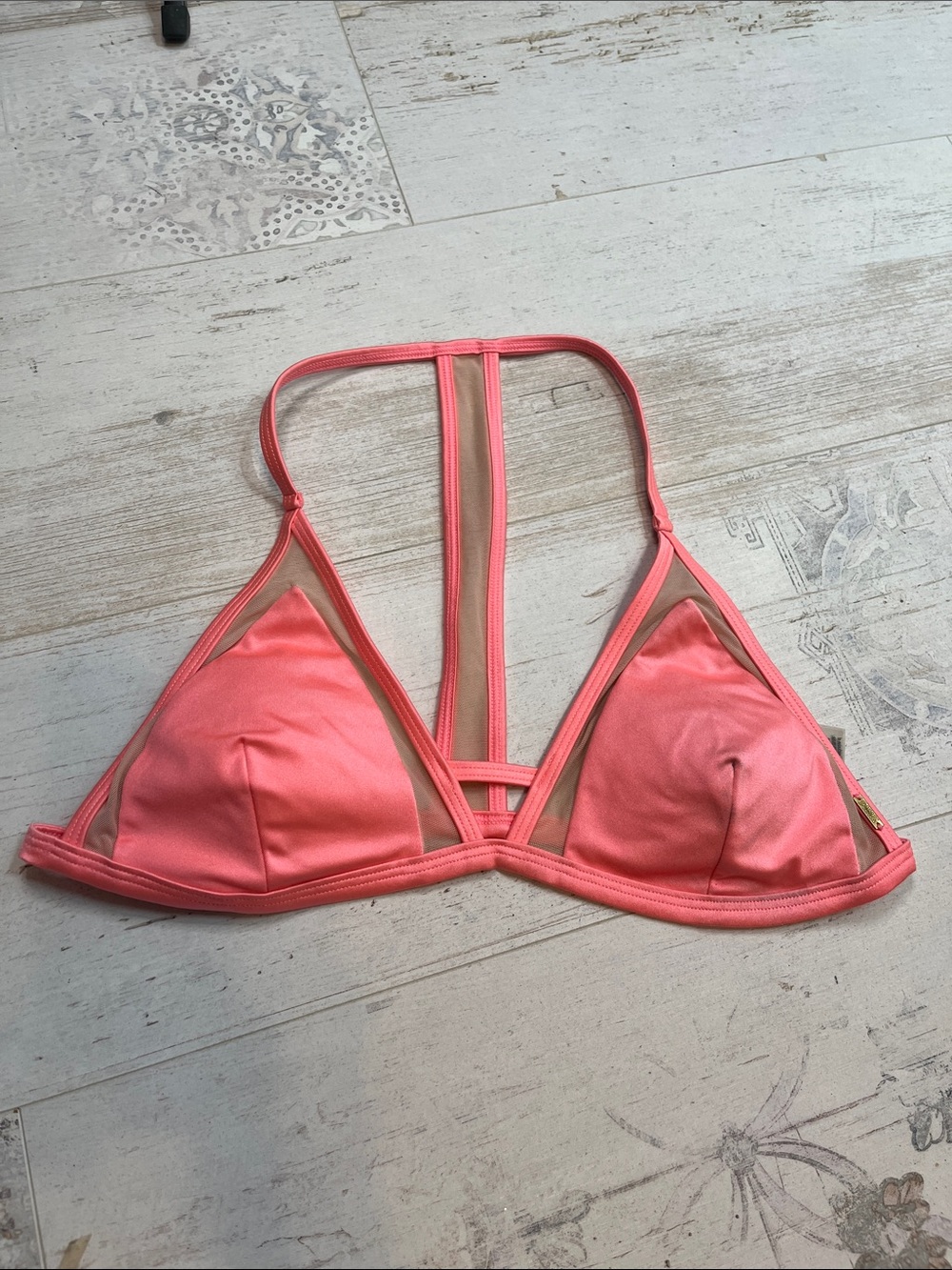 Pink Victoria’s Secret Coral Mesh Detail Bikini Top Size Large
